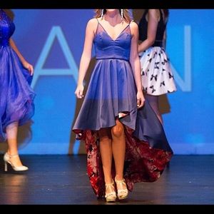 Sz 2 blue floral high low fun fashion/prom dress